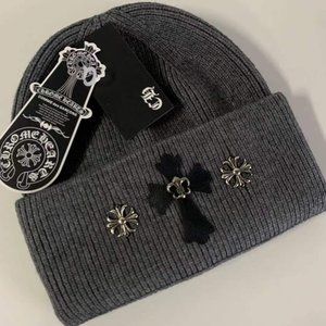 Authentic CHROME HEARTS CHPlus Horseshoe Knit hat cotton Grey